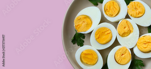 Quadro su tela Hard boiled egg halves as a high protein nutrient source