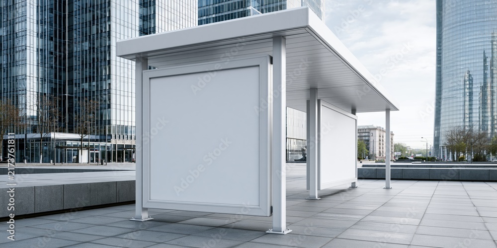 Obraz premium Modern white billboard structure in urban plaza