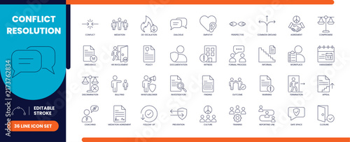 Obraz na płótnie Conflict resolution line icon set