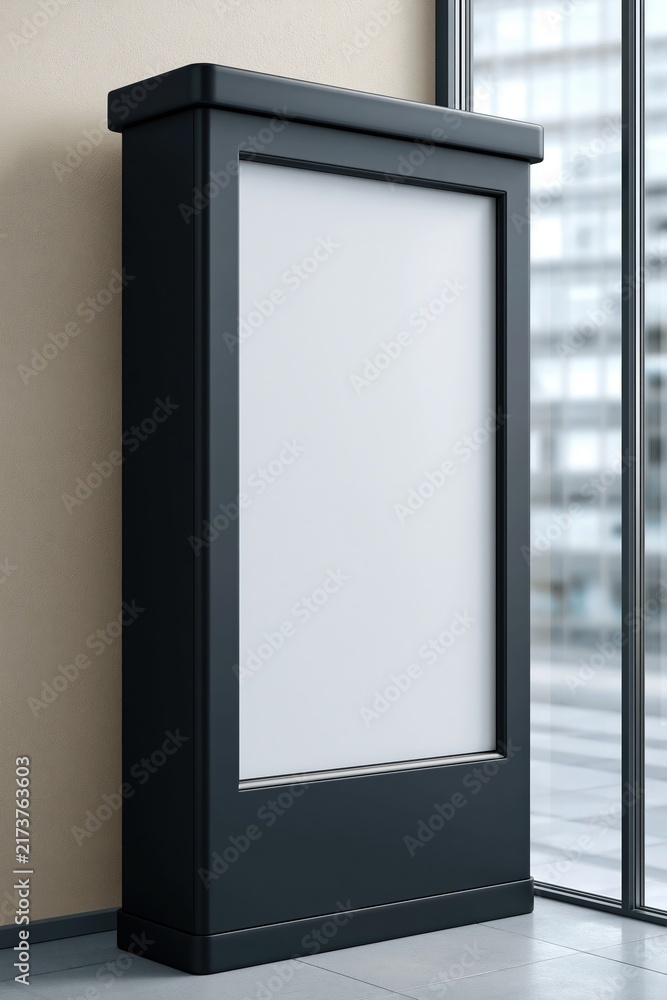 Obraz premium Modern black standing advertising sign near window