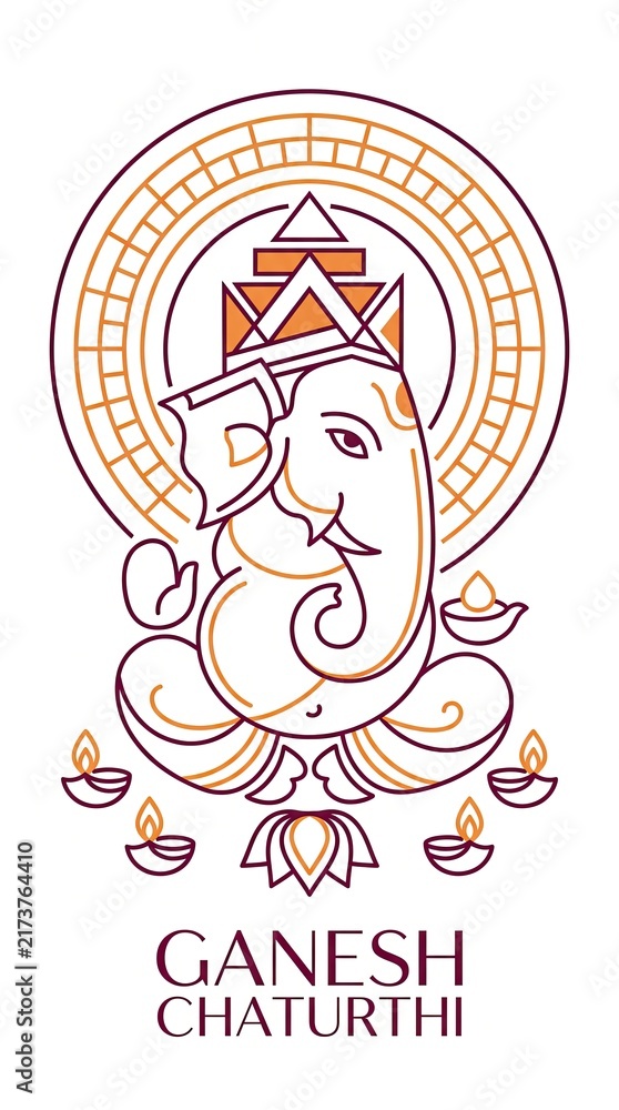 Obraz premium Minimalist lord ganesha line art poster for happy ganesh chaturthi indian traditional festival greeting card design element
