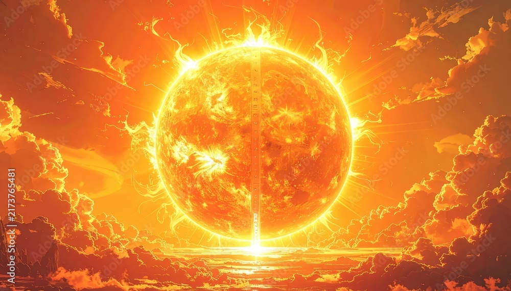Fototapeta premium A vibrant and fiery depiction of the sun, radiating intense light and heat.