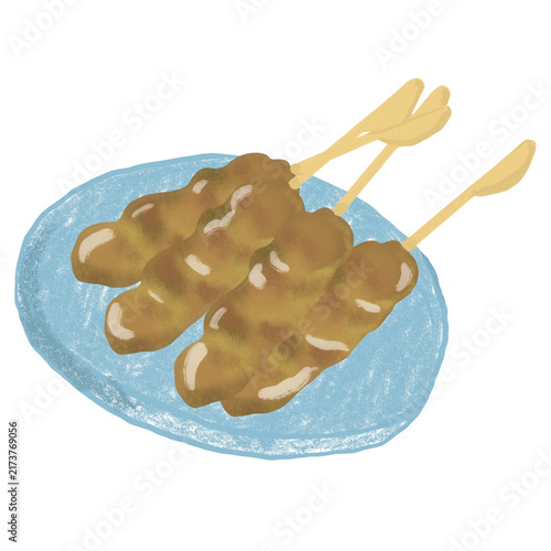 Traditional Thai Grilled Pork Skewers Moo Ping Asian Street Food Hand Drawn Illustration Isolated on transparent Background