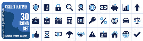 Bild auf Leinwand Credit rating and financial assessment solid icon set
