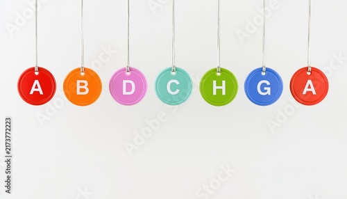 Quadro su tela Colorful circular tags spelling change hanging on white