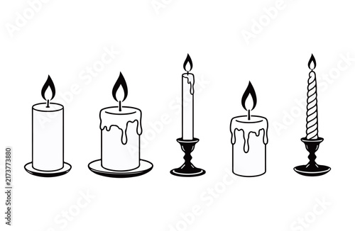 Candle Outline Illustration Set with Pillar and Decorative Candles