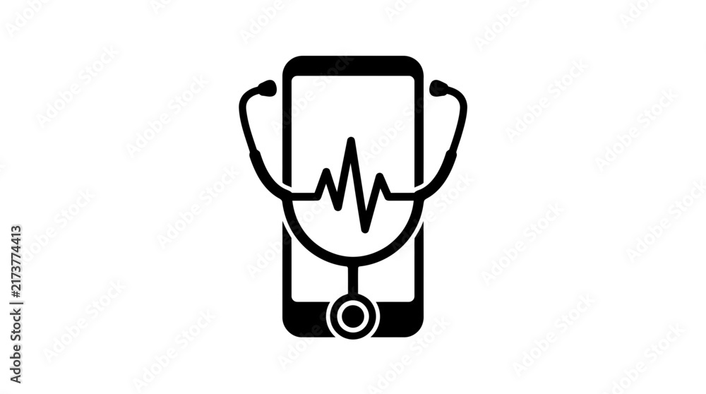 Fototapeta premium Smartphone with stethoscope and heartbeat icon for mobile health and telemedicine services