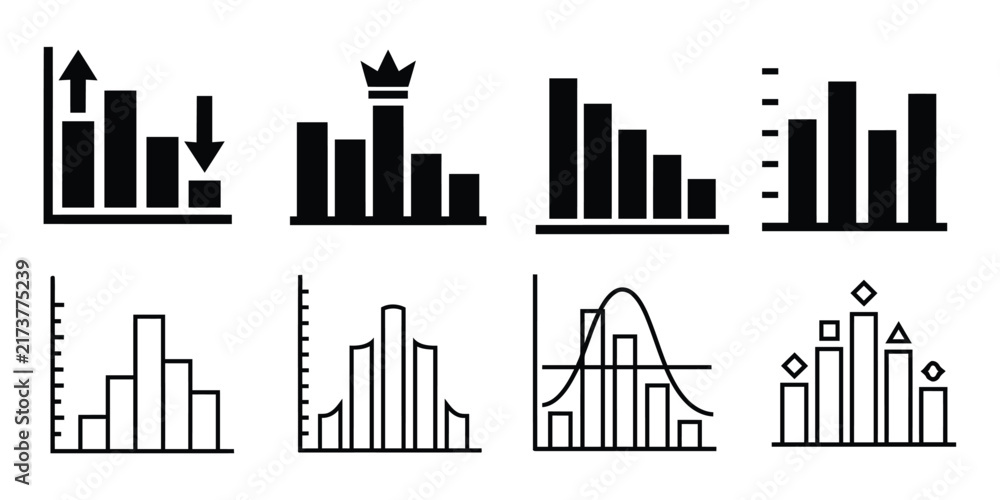 Obraz premium Minimal Bar Chart and Statistical Data Analysis Icon Collection