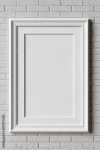 Obraz w ramie Empty white picture frame on textured brick wall