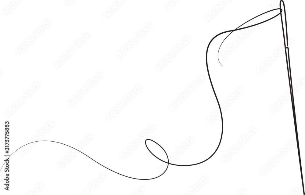 Fototapeta premium Sewing needle with thread continuous line art drawing minimalist vector