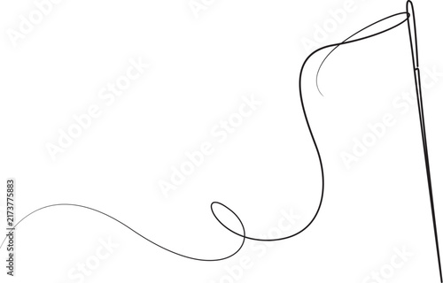 Sewing needle with thread continuous line art drawing minimalist vector