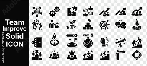 Team Improvement Solid Icon for Teamwork, Collaboration, Performance and Business Growth Editable Vector File.