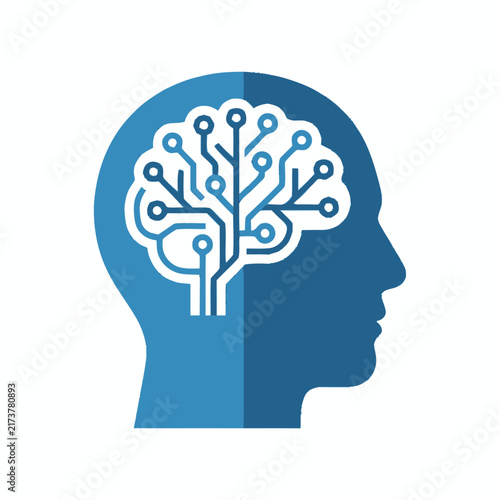 Human head silhouette with circuit brain design.