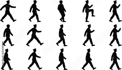 Obraz na płótnie Walking-Soldier Silhouette Motion Icon Set