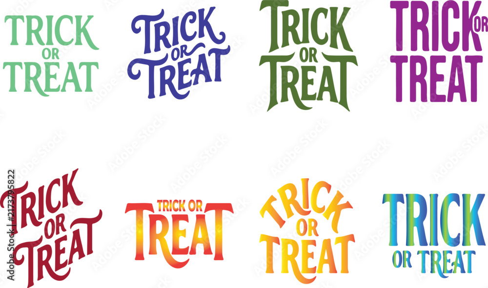 Obraz premium Colorful trick or treat typography set for halloween design