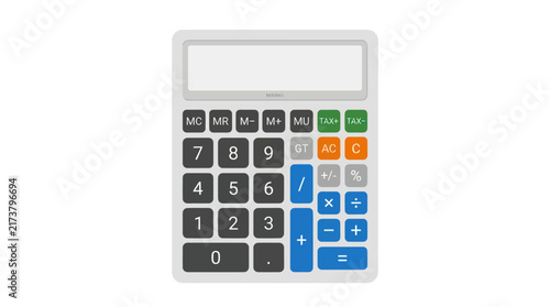 Calculator with a bright screen and various buttons sits as a functional tool for performing complex mathematical calculations and basic arithmetic operations in an office or home environment.