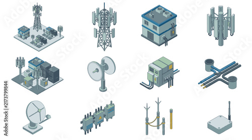 Isometric Telecommunications Equipment and Network Infrastructure.