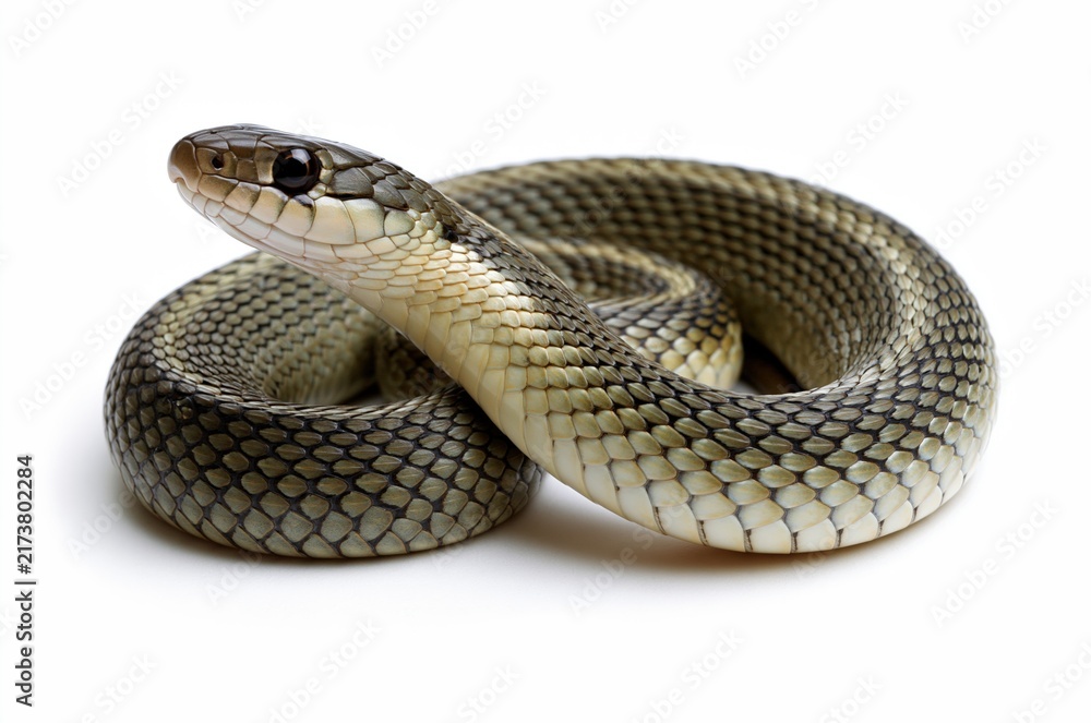 Fototapeta premium Green and yellow snake coiled in studio