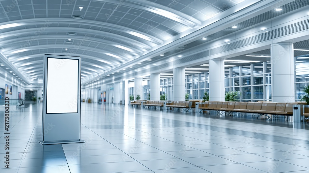 Naklejka premium Empty modern airport terminal with blank digital advertising