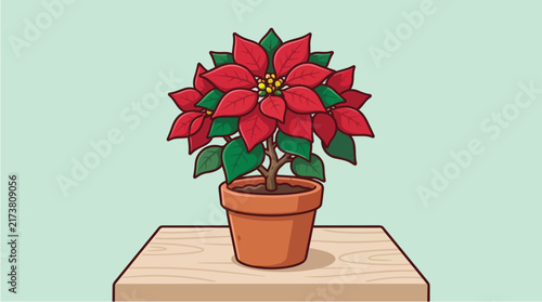 Poinsettia Plant in Terracotta Pot Illustration
