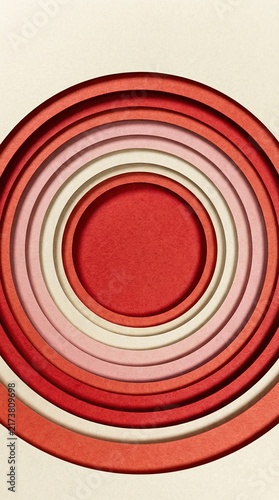 Abstract Layered Circles in Shades of Red and Pink on a Beige Background