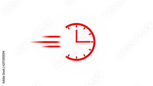 Obraz na płótnie Red rapid delivery stopwatch graphic sign with trailing speed streaks isolated o