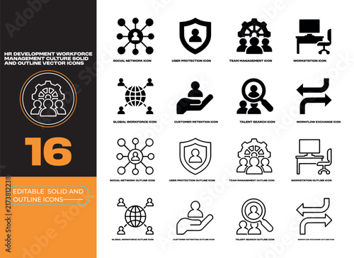 HR Development Workforce Management Corporate Culture Workplace Vector Icons