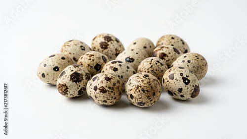 Group of speckled quail eggs isolated on white background