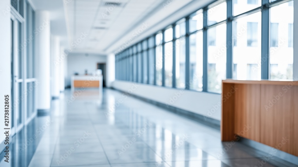 Naklejka premium Empty modern office hallway with windows