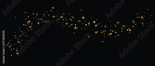 Gold and silver star dust swirl on a black background