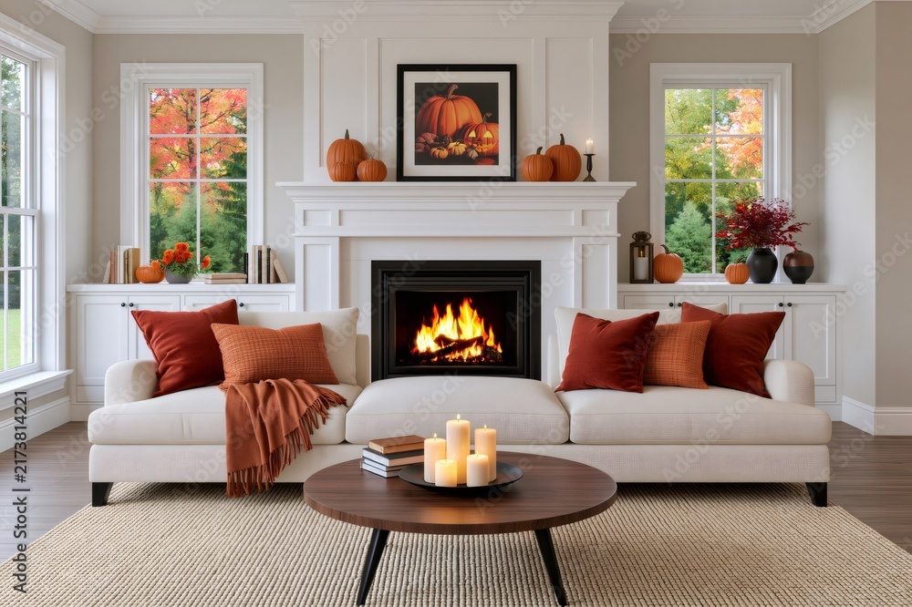 Naklejka premium Cozy living room decorating for autumn season