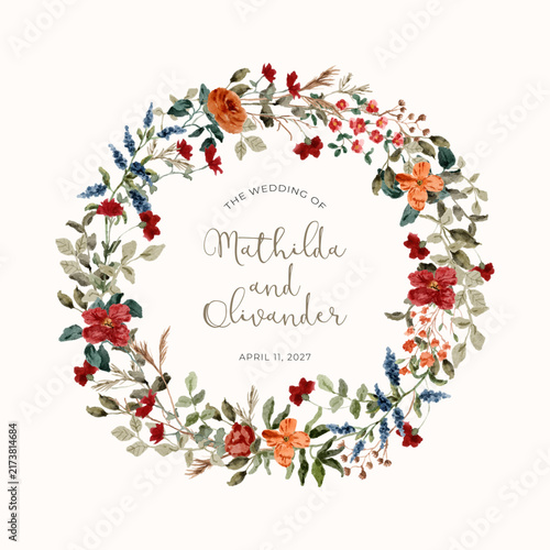 red orange wildflower watercolor wreath