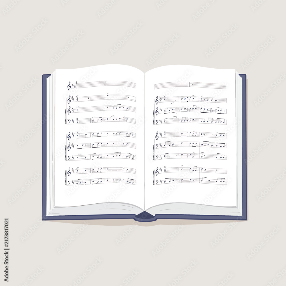 Fototapeta premium Open music book with sheet notes on white background flat design illustration