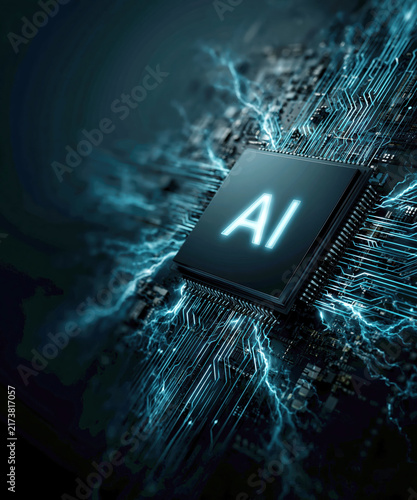 Artificial Intelligence Processor Chip With Digital Data Network. AI generative.