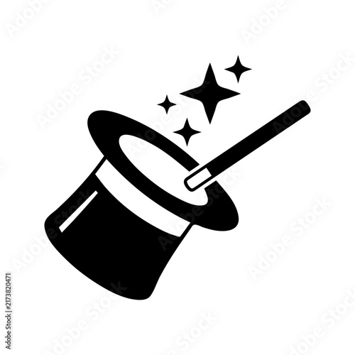 Foto Magic Hat and Wand with Sparkles Vector Icon Magician Trick Symbol