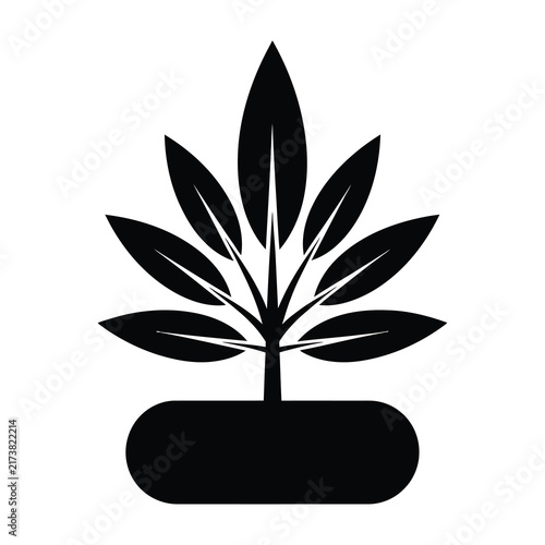 Minimalist Black Leaf Plant Icon Symbolizing Growth and Natural Botanical Health