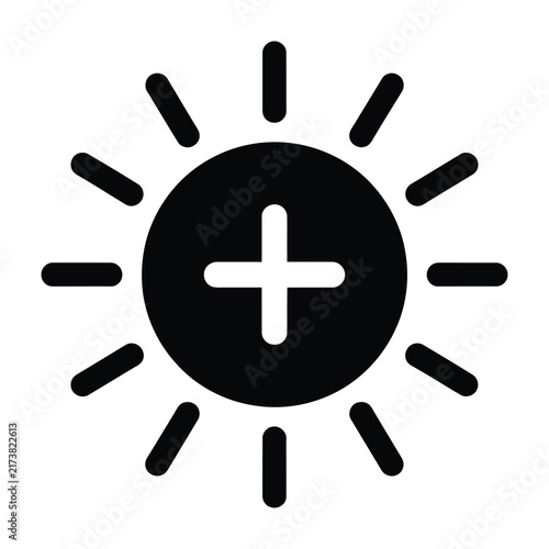Black sun symbol with plus sign center white background