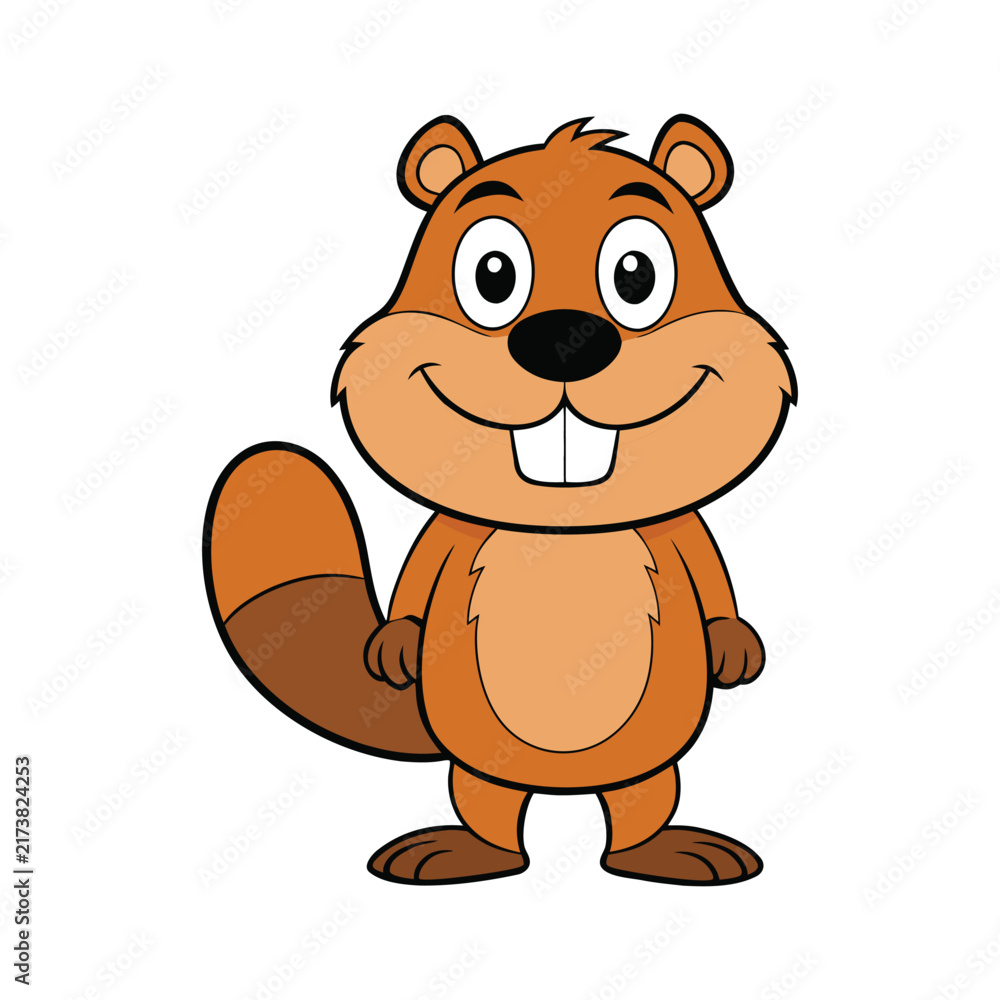 Fototapeta premium Adorable Beaver Cartoon Animal Character Vector Illustration