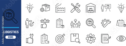 Logistics supply chain delivery icons. package icon set, warehouse icon set, factory icon set
