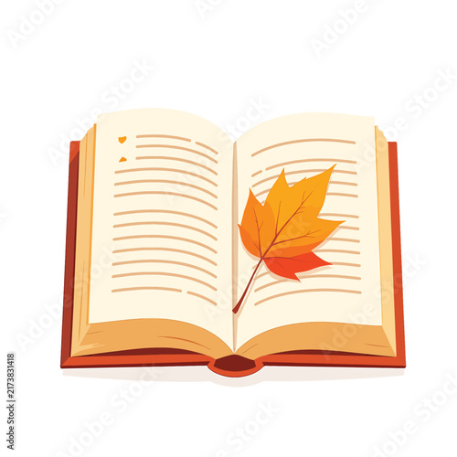Open book with autumn leaf on blank pages education and reading concept