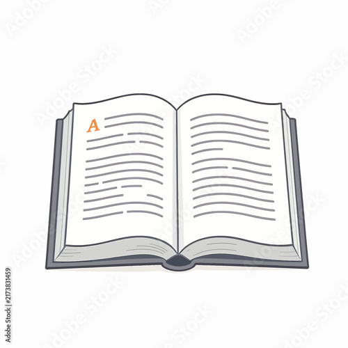 Open book with blank pages and letter A education and reading concept