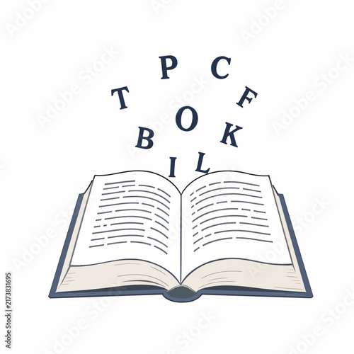 Open book with flying letters symbolizing knowledge and education concept