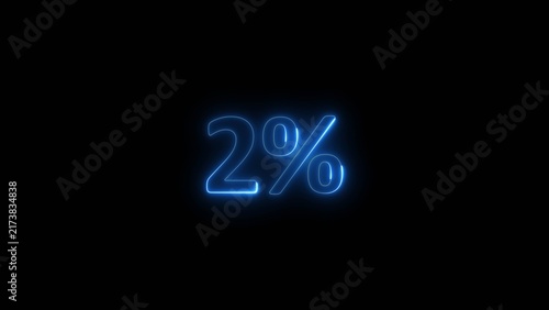 Glowing Neon number 2% icon illustration. Stock business product offer sells 2 percent number background.