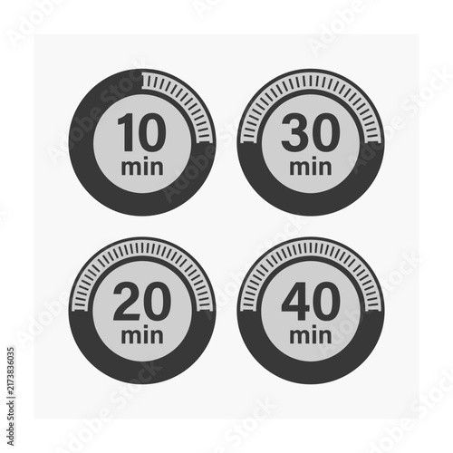 Set of time icons showing 10 20 30 40 minutes for cooking