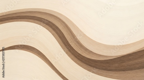 Abstract background with flowing cream and brown waves in a smooth minimalist design