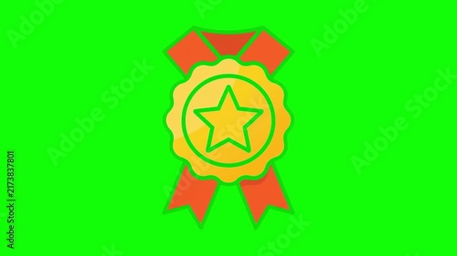 Gold achievement badge medal popping up spinning animation on green screen