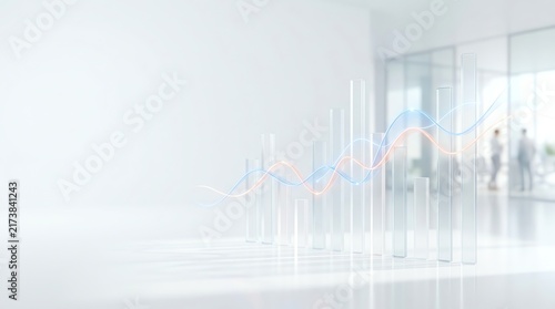 3D Bar Chart with Growing Data Lines in Modern Office