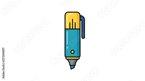 Blue and yellow highlighter pen, isolated on transparent background