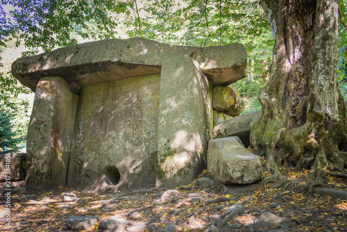 Fotografie Ancient portal dolmen in forest in Russia, Lagonaki