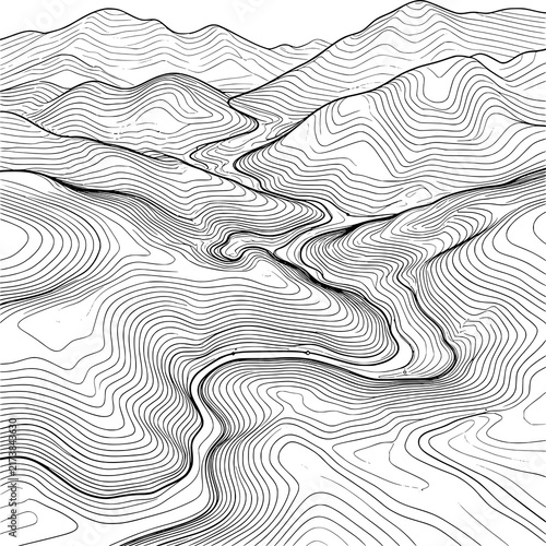 Fotografie Topographic Contour Lines vector illustration featuring flowing elevation curves and abstract terrain patterns in a clean minimalist style